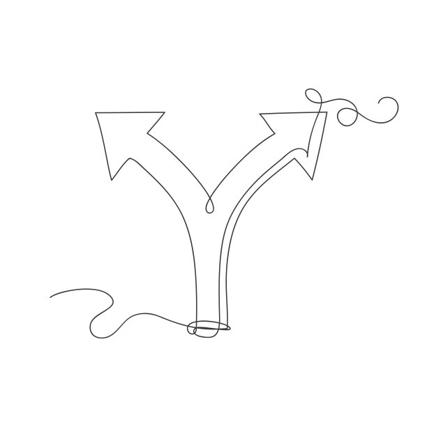 连续的单线艺术选择图标或替代路线箭头符号孤立的矢量插图。图片下载