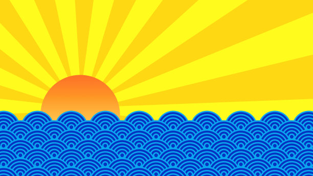 日本波浪与升起的太阳和阳光- Seigaiha，太阳射线图片下载