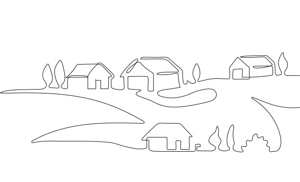 乡村景观连续线矢量概念图片下载
