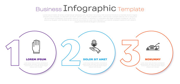 集线园艺手套，手持鲜花和割草机。业务信息图表模板。向量图片下载