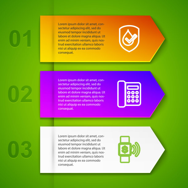 集防水、电话、非接触式支付、山旗等线路。业务信息图表模板。向量图片下载