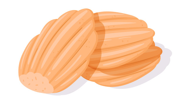 经典的法式玛德琳饼干。卡通自制美味饼干，海绵贝壳形状的蛋糕平面矢量插图图片下载