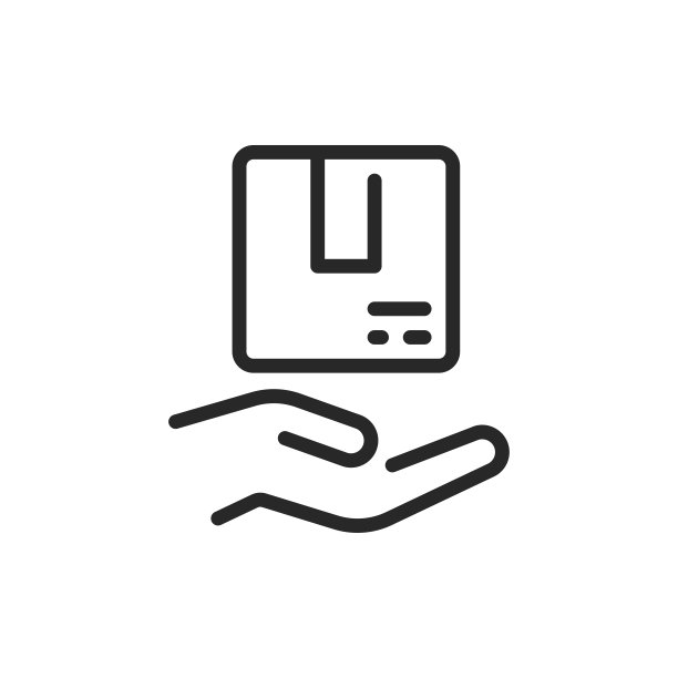 包裹递送图标。矢量线性可编辑标志的手拿着一个包裹，代表安全的航运，物流和交付服务。图片下载