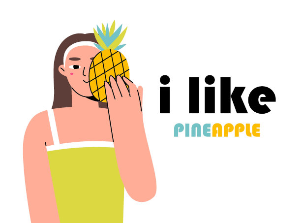 这幅数字插图描绘了一个女孩拿着菠萝，捕捉到了夏天的精髓。菠萝象征着这个季节清新甜美的快乐。图片下载