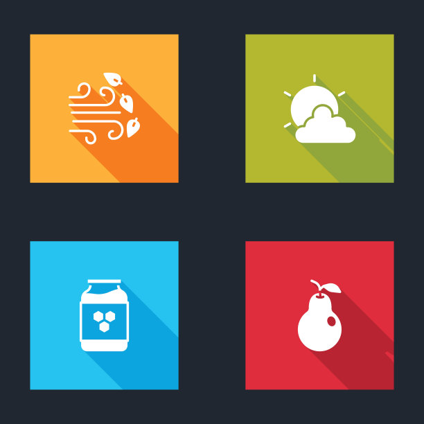 集刮风的天气，太阳和云，蜂蜜和梨罐图标。向量图片下载