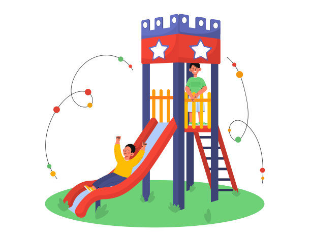儿童在公园的幻灯片矢量概念图片下载