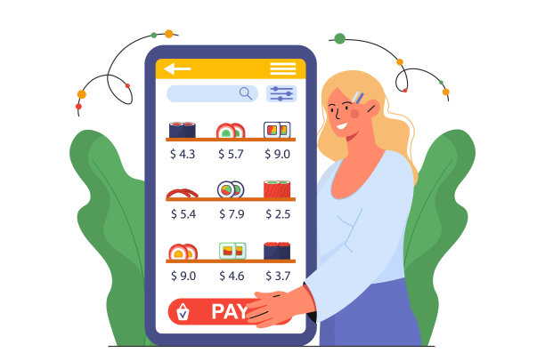 有寿司外卖矢量概念的女人图片下载