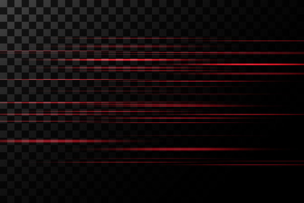 一组红线，激光束，明亮的光束与闪光和灰尘在透明的背景。图片下载