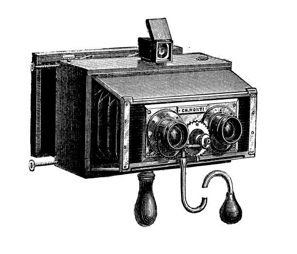 古董科学雕刻插图:立体相机图片下载