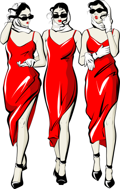 手绘的女孩披着披肩，红色的裙子和图片下载