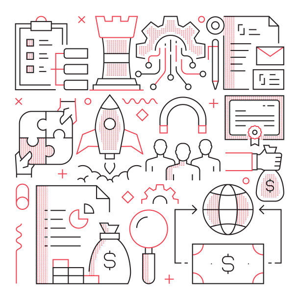 开始网络横幅与线性图标，新潮的线性风格矢量图片下载