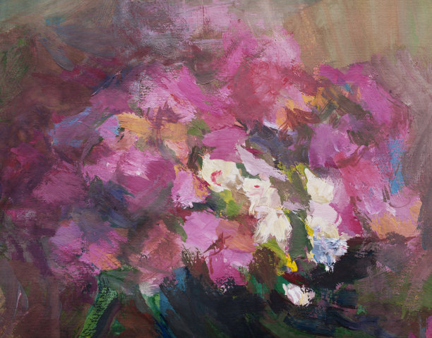 时尚的插画现代艺术作品我的原油画布面花夏季抽象水平静物盛开的夹竹桃图片下载