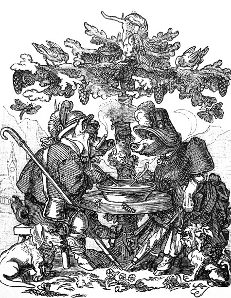 夏季新生在啤酒花园玩得很开心，游客夫妇像猪一样享受着汤图片下载