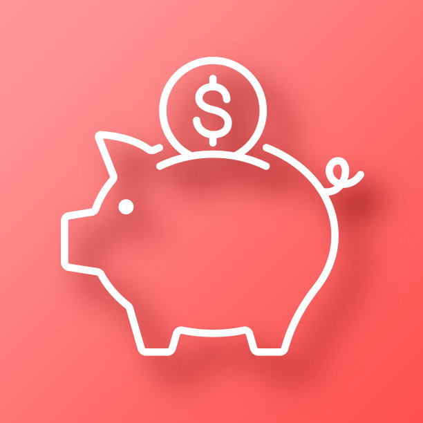 存钱罐与美元硬币。图标在红色背景与阴影图片下载