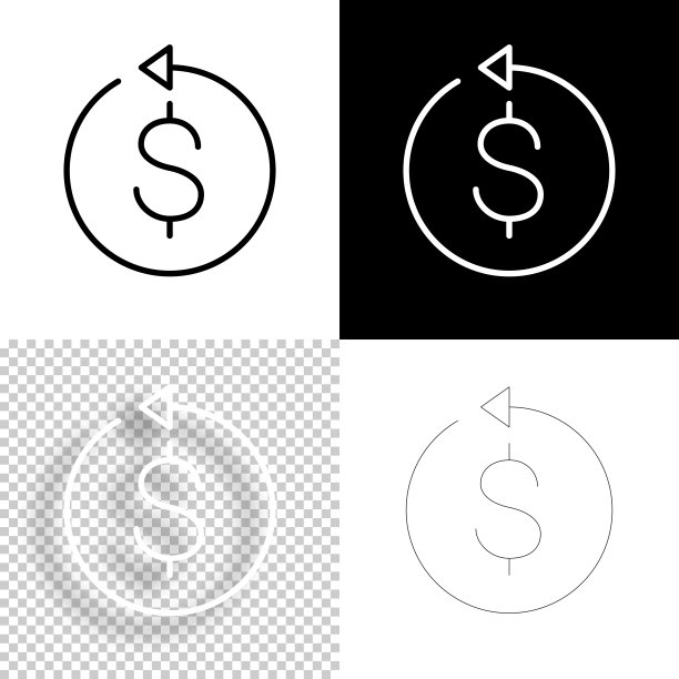 带背箭头的美元。图标设计。空白，白色和黑色背景-线图标图片下载