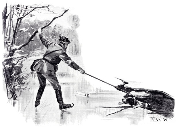 亨特用标枪上的带刺钩把他的狗从结冰的湖面上救了出来图片下载