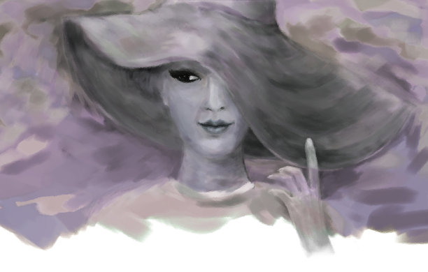 风景如画的插图，一个年轻女子在一个迷人的风格宽檐帽图片下载