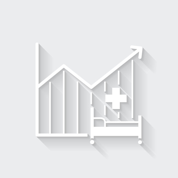 病床容量增加图表。图标与空白背景上的长阴影-平面设计图片下载