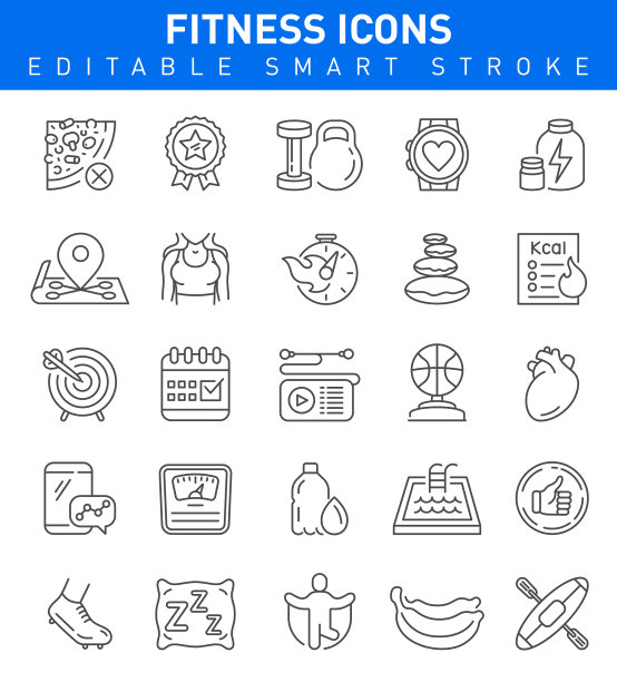 健身图标。运动可编辑的智能笔触收集图片下载