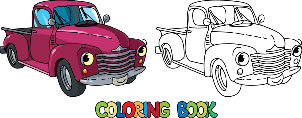 有趣的小旧卡车和眼睛涂色书图片下载