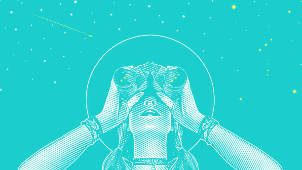 带着望远镜和星星的年轻时髦女人图片下载