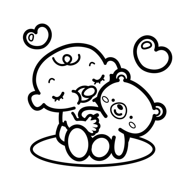 一个可爱的婴儿抱着一个熊娃娃，吮吸着奶嘴，睡觉和坐着图片下载