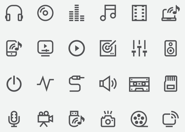 多媒体和音频图形线图标图片下载