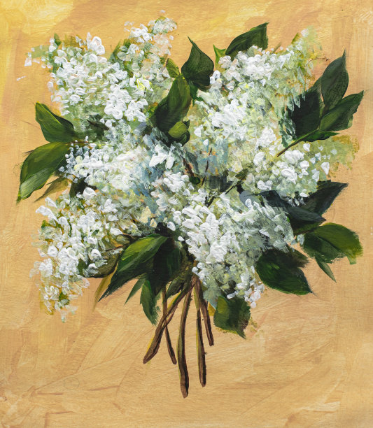 油画或丙烯画。花卉静物。白色淡紫色在米色背景上。印象主义图片下载