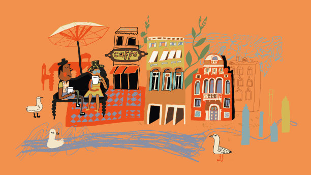 一对夫妇在意大利威尼斯的咖啡馆里喝咖啡图片下载