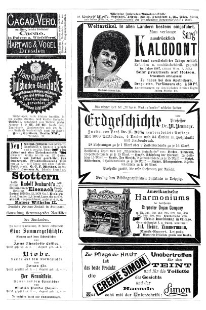 1894年德国杂志的广告页，包括卡洛东牙膏图片下载