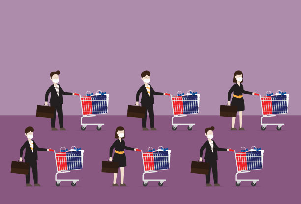 商人在超市排队结账图片下载