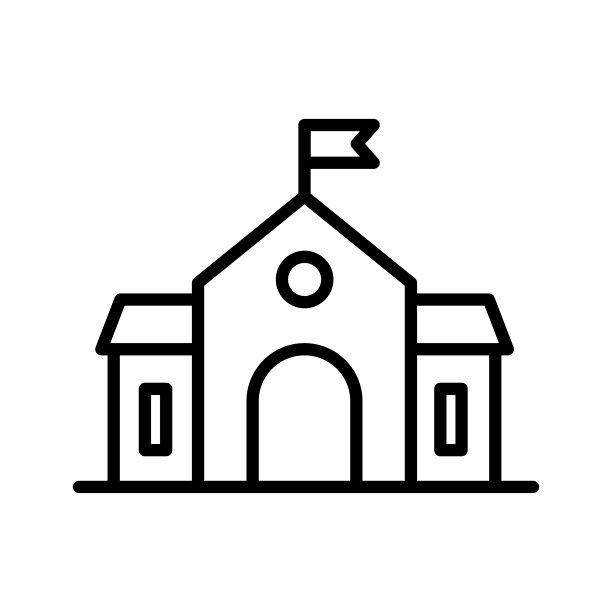 学校建筑图标。线性风格象形图孤立在白色背景。图片下载