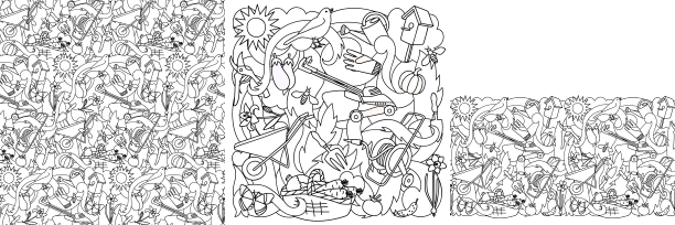 花园印花和无缝边界和模式设置图片下载