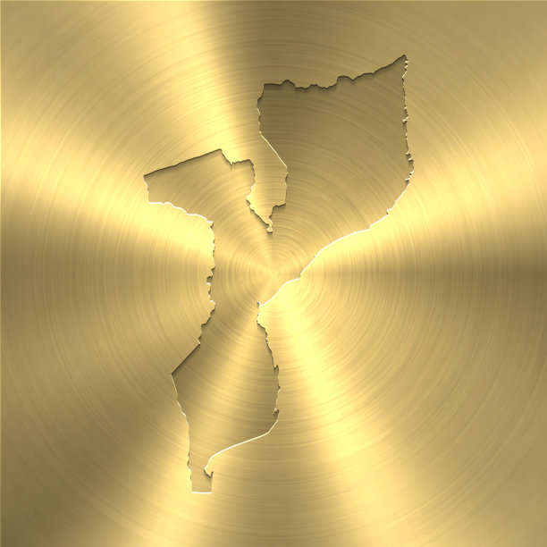 莫桑比克地图上的金色背景-圆形拉丝金属纹理图片下载