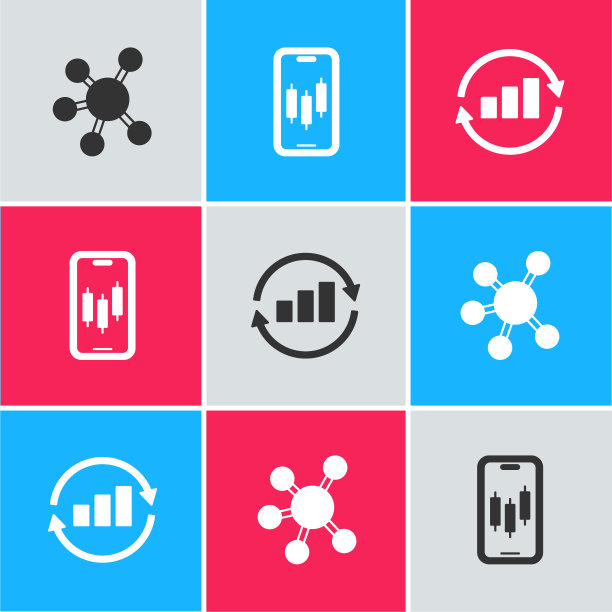 设置项目团队基地，移动股票交易和图表信息图形图标。向量图片下载