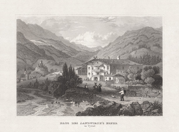 在蒂罗尔的圣莱昂哈德的桑德霍夫，钢版画，出版于1857年图片下载