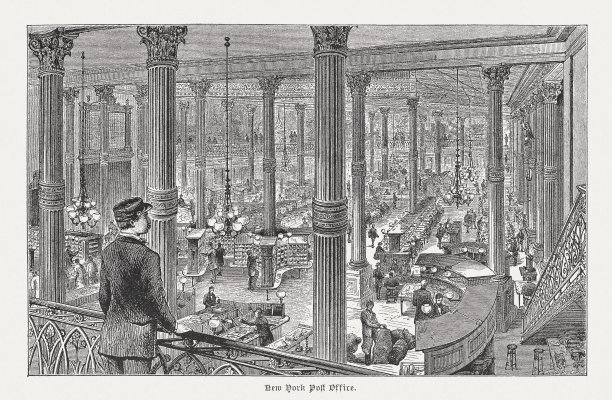 过去的纽约邮局，木刻，出版1885年图片下载
