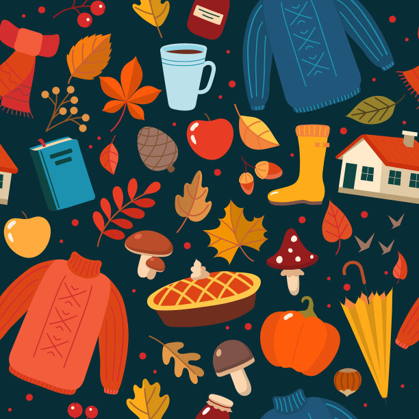 秋季手绘无缝图案与季节图片下载