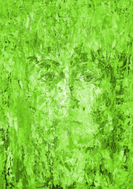插画油画肖像的女人在明亮的对比背景，绿色色调图片下载