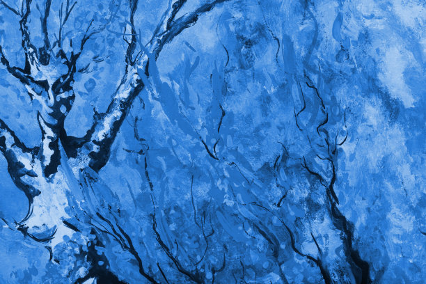 冬季插图景观与桦树冻结覆盖树木油画蓝色色调印象主义图片下载