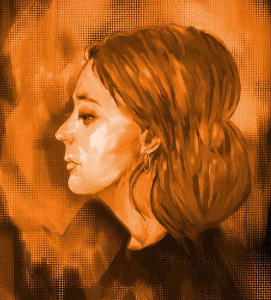 插图简介肖像的一个女人与长头发和美丽的耳环红宝石在她的耳朵在深褐色的背景图片下载