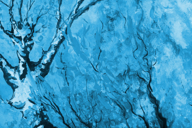 冬季插画景观桦树在蓝色色调油画印象派图片下载