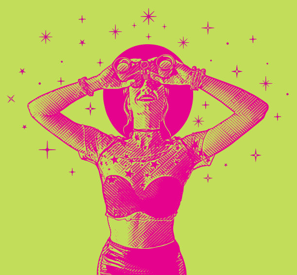 带着望远镜和星星的潮女图片下载