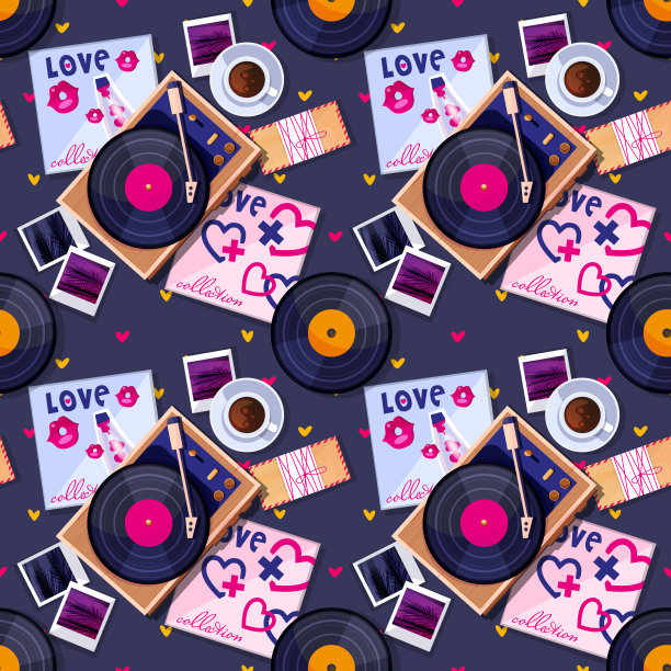 音乐和谐，色彩丰富，抽象的卡通风格背景。硬纸板背景的留声机黑胶唱片。为应用程序，网站，演示或设计的创意图形插图。图片下载