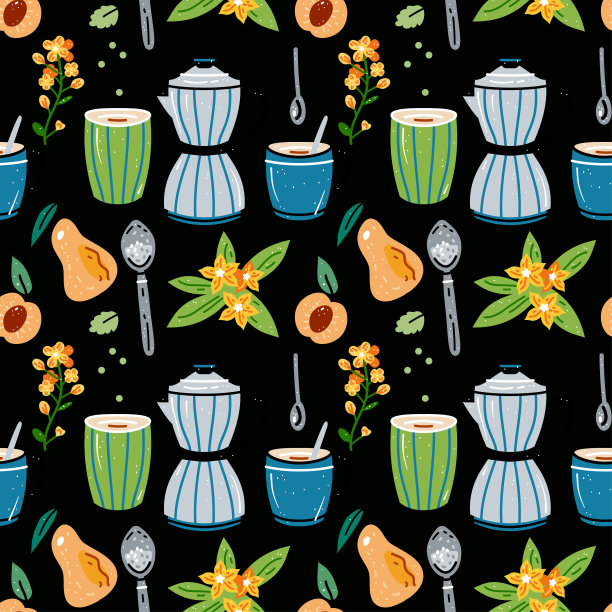 明亮的无缝图案，厨房设计，餐厅菜单，图片下载