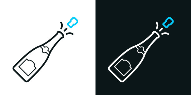 香槟爆炸。黑色或白色背景上的双色线图标-可编辑的笔画图片下载
