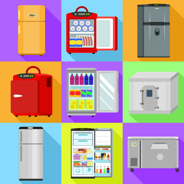 家庭冰箱图标设置平的风格图片下载