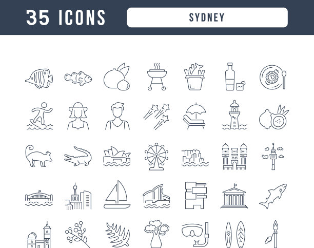 一套线性图标的悉尼图片下载