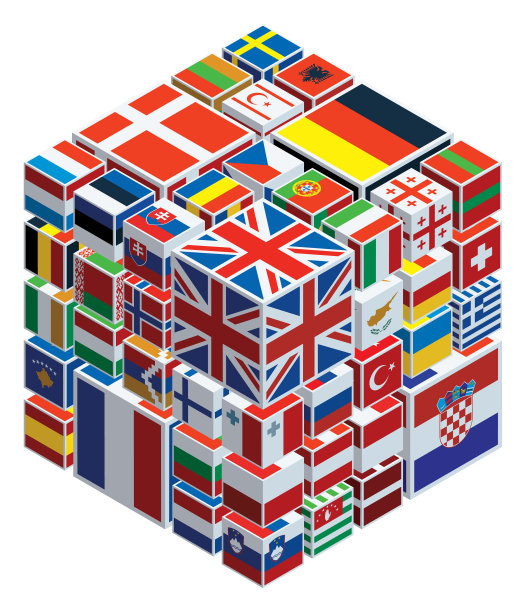 欧洲国家的旗帜在立方体上图片下载