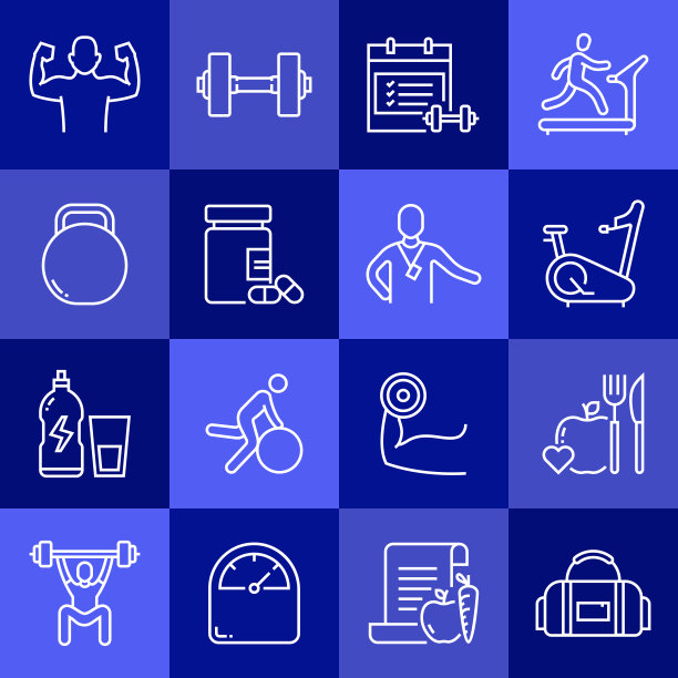 健身和锻炼相关的矢量线图标的简单设置。大纲符号集合图片下载